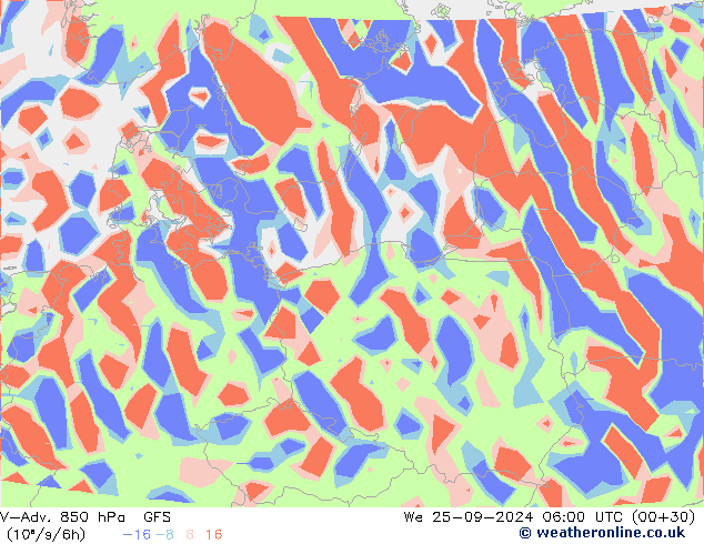 V-Adv. 850 hPa GFS We 25.09.2024 06 UTC