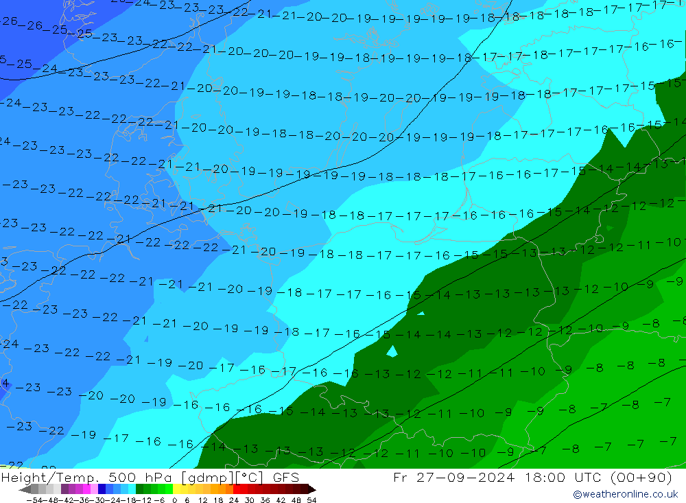 Height/Temp. 500 hPa GFS Fr 27.09.2024 18 UTC