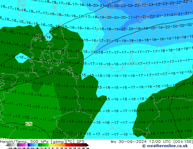 Height/Temp. 500 hPa GFS Mo 30.09.2024 12 UTC