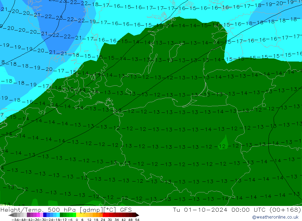 Height/Temp. 500 hPa GFS Tu 01.10.2024 00 UTC