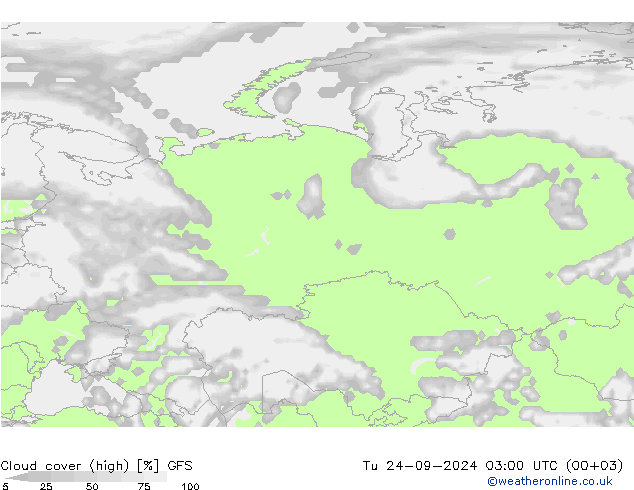 Cloud cover (high) GFS Tu 24.09.2024 03 UTC