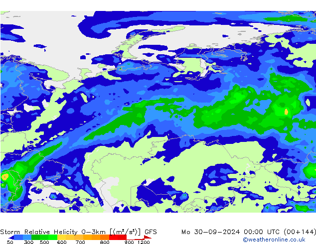 Storm Relative Helicity GFS lun 30.09.2024 00 UTC