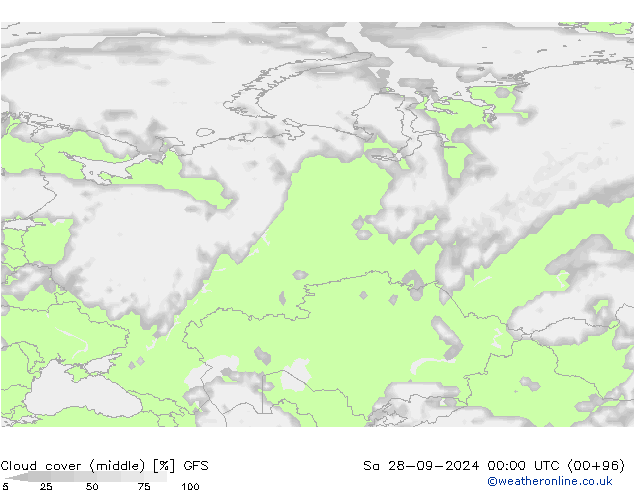 Cloud cover (middle) GFS Sa 28.09.2024 00 UTC