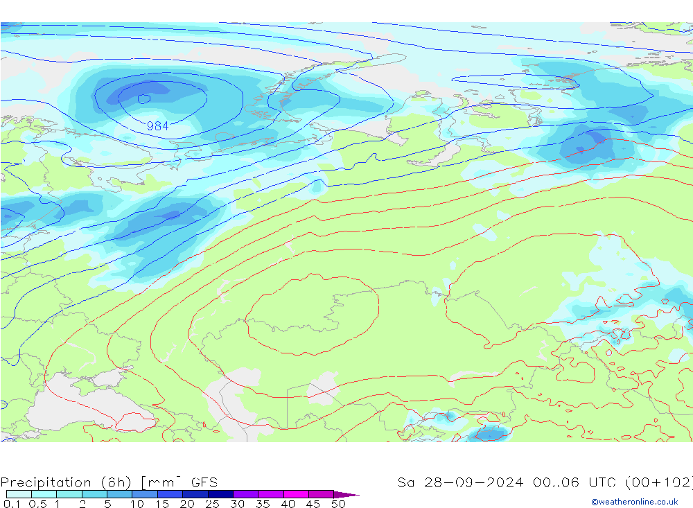 Précipitation (6h) GFS sam 28.09.2024 06 UTC