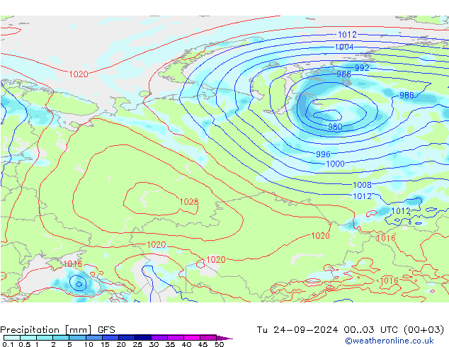 Srážky GFS Út 24.09.2024 03 UTC