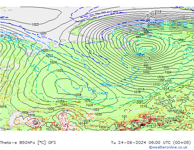 Theta-e 850hPa GFS di 24.09.2024 06 UTC