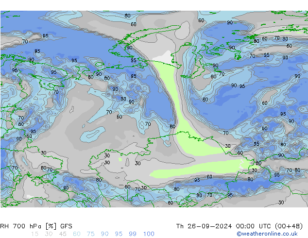 RH 700 hPa GFS Th 26.09.2024 00 UTC