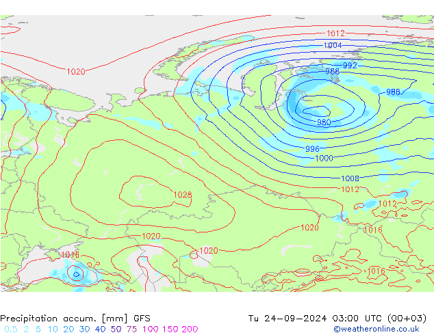 Precipitation accum. GFS mar 24.09.2024 03 UTC