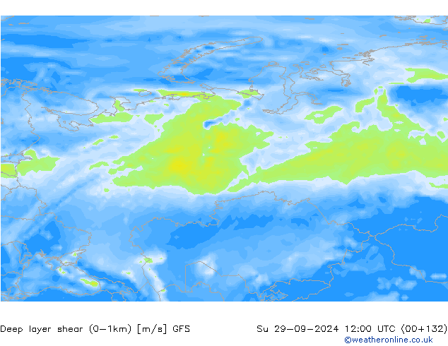 Deep layer shear (0-1km) GFS dom 29.09.2024 12 UTC