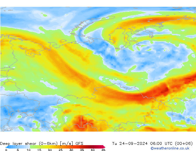 Deep layer shear (0-6km) GFS September 2024