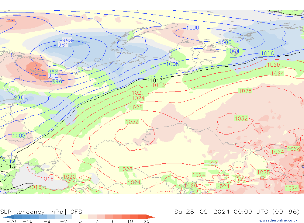 SLP tendency GFS Sa 28.09.2024 00 UTC