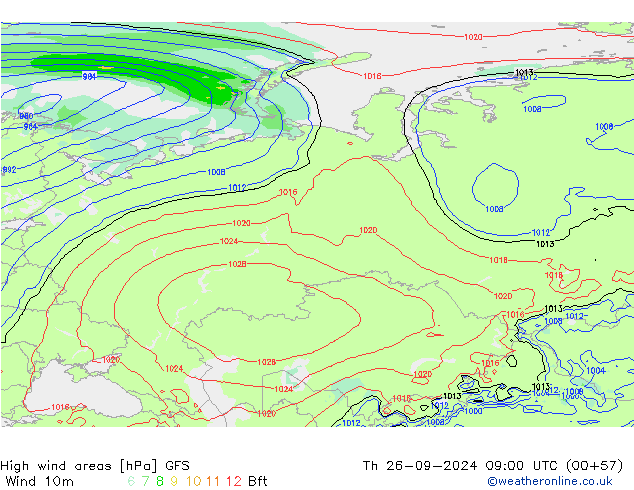 High wind areas GFS Th 26.09.2024 09 UTC