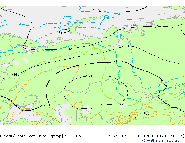 Height/Temp. 850 гПа GFS чт 03.10.2024 00 UTC