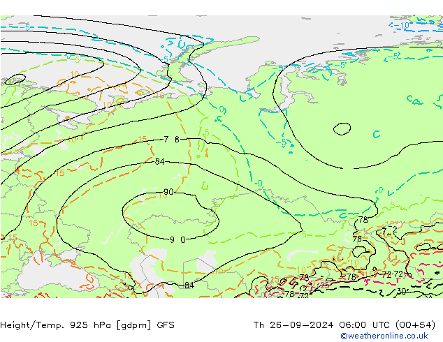 Height/Temp. 925 hPa GFS Th 26.09.2024 06 UTC