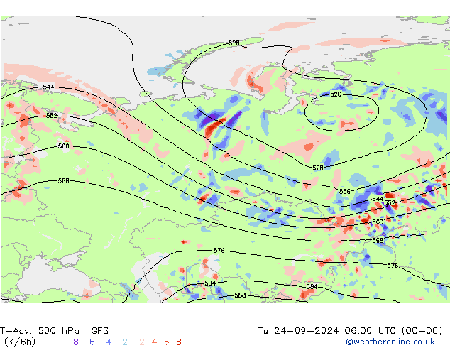 T-Adv. 500 гПа GFS вт 24.09.2024 06 UTC