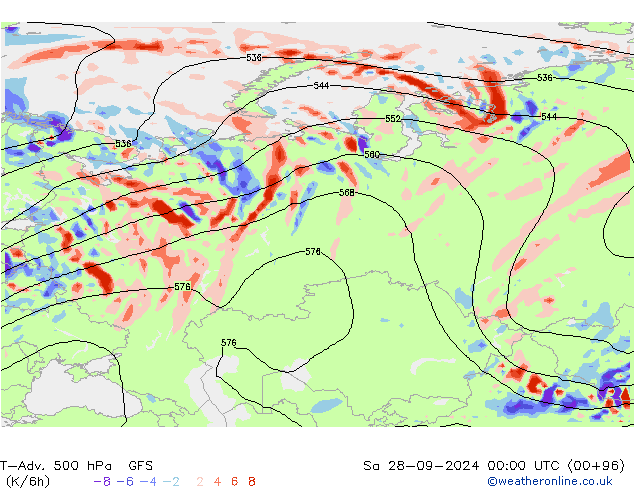 T-Adv. 500 hPa GFS Sa 28.09.2024 00 UTC