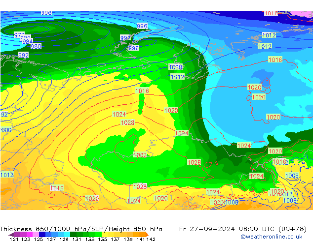 Thck 850-1000 hPa GFS  27.09.2024 06 UTC