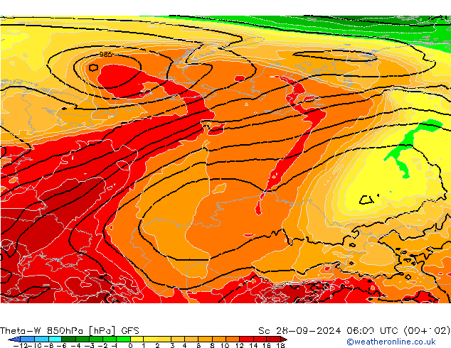 Theta-W 850hPa GFS Sa 28.09.2024 06 UTC