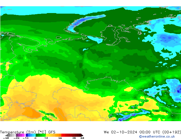 Temperature (2m) GFS We 02.10.2024 00 UTC