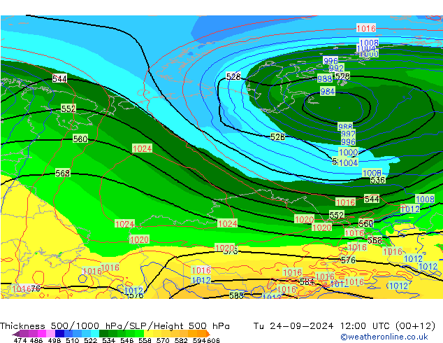 Thck 500-1000hPa GFS Ter 24.09.2024 12 UTC