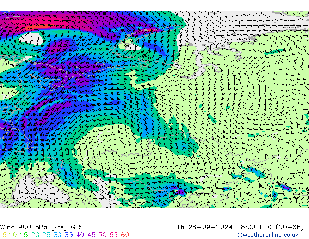 Wind 900 hPa GFS do 26.09.2024 18 UTC