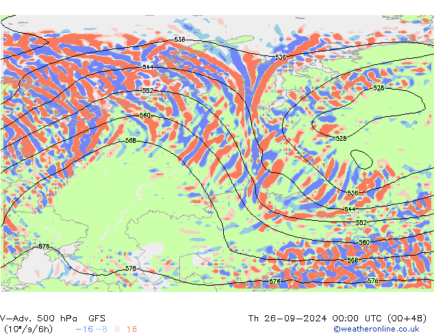 V-Adv. 500 гПа GFS чт 26.09.2024 00 UTC