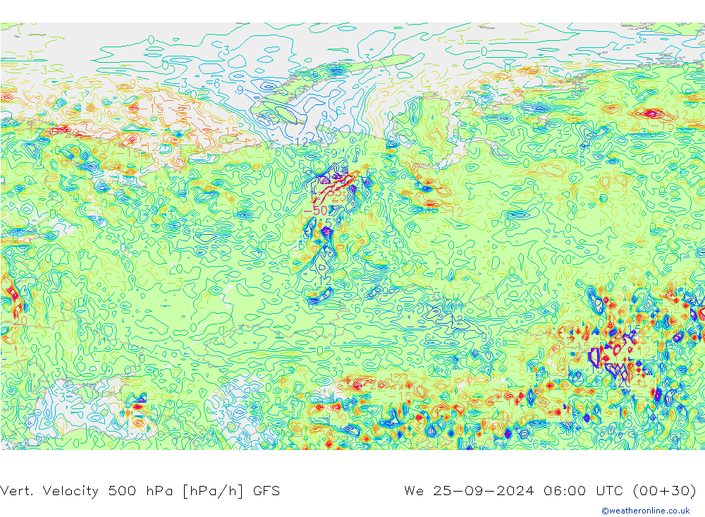 Vert. Velocity 500 hPa GFS mer 25.09.2024 06 UTC