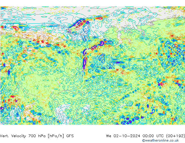 Vert. Velocity 700 hPa GFS We 02.10.2024 00 UTC