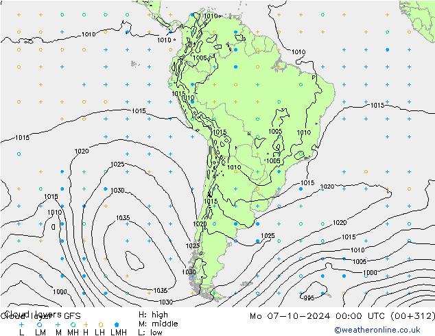 Cloud layer GFS lun 07.10.2024 00 UTC