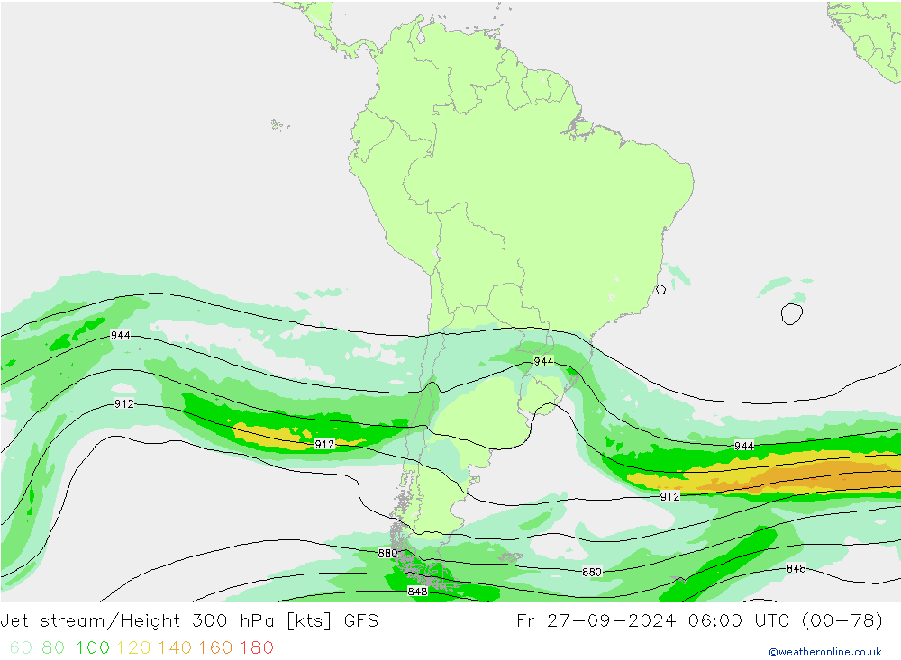 Jet stream/Height 300 hPa GFS Fr 27.09.2024 06 UTC