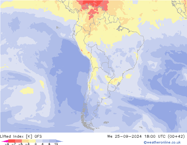 Indice de soulèvement GFS mer 25.09.2024 18 UTC