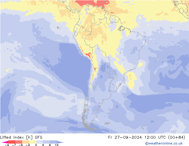 Lifted Index GFS ven 27.09.2024 12 UTC