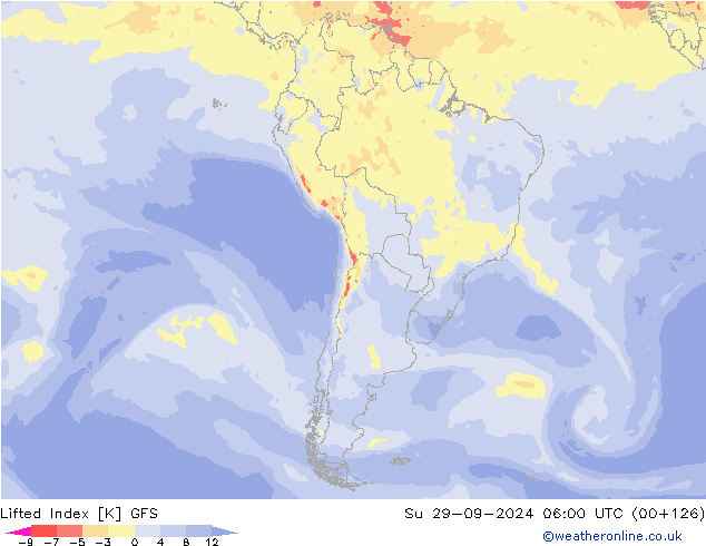 Lifted Index GFS  29.09.2024 06 UTC