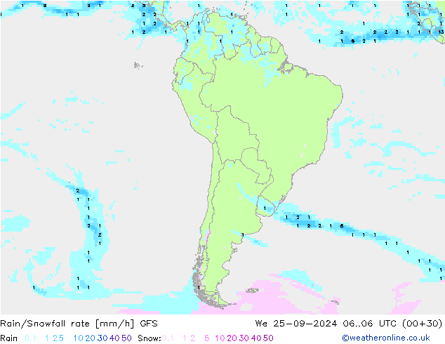 Rain/Snowfall rate GFS mer 25.09.2024 06 UTC