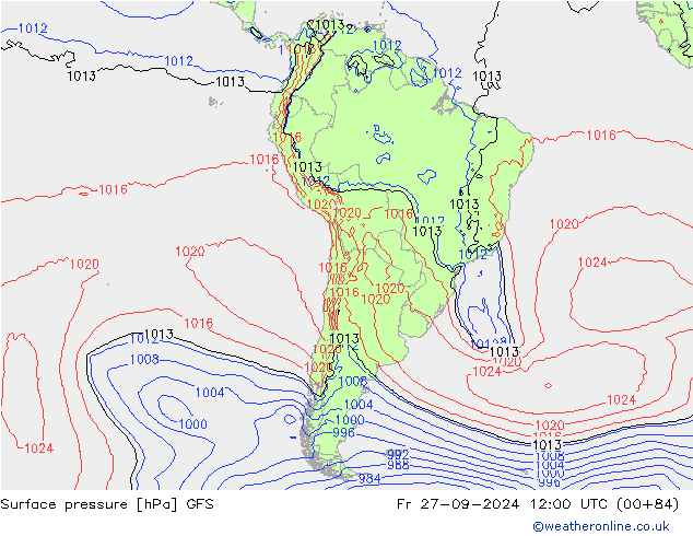 pression de l'air GFS ven 27.09.2024 12 UTC