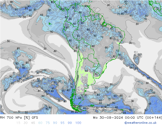 RH 700 hPa GFS Mo 30.09.2024 00 UTC