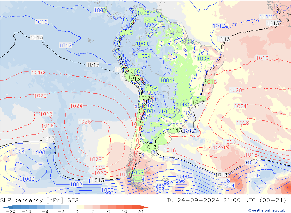 Druktendens (+/-) GFS di 24.09.2024 21 UTC