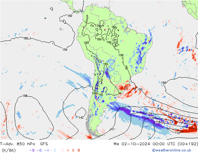 T-Adv. 850 hPa GFS We 02.10.2024 00 UTC