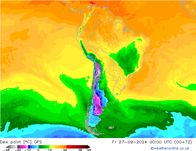 Punto di rugiada GFS ven 27.09.2024 00 UTC
