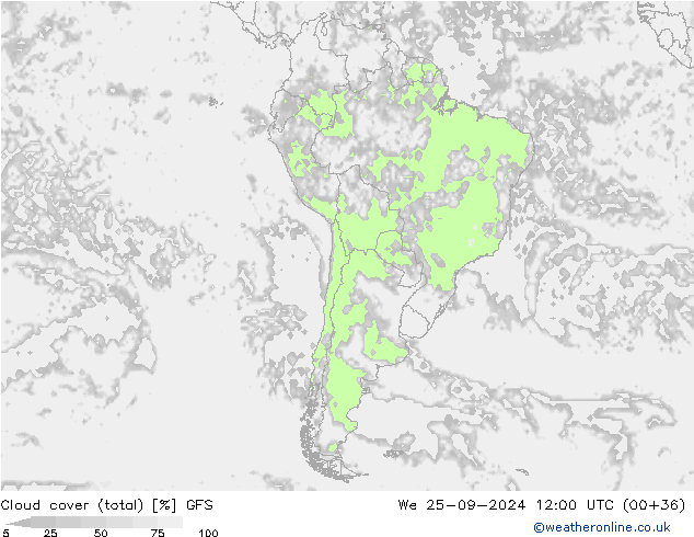 облака (сумма) GFS ср 25.09.2024 12 UTC