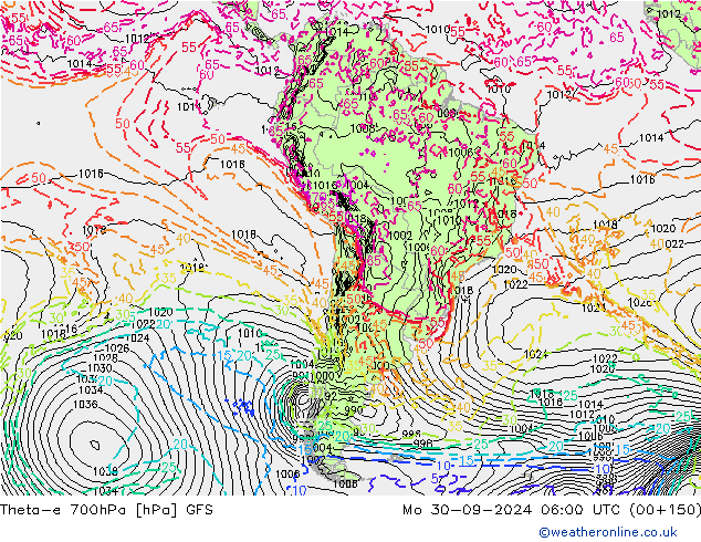 Theta-e 700hPa GFS  30.09.2024 06 UTC