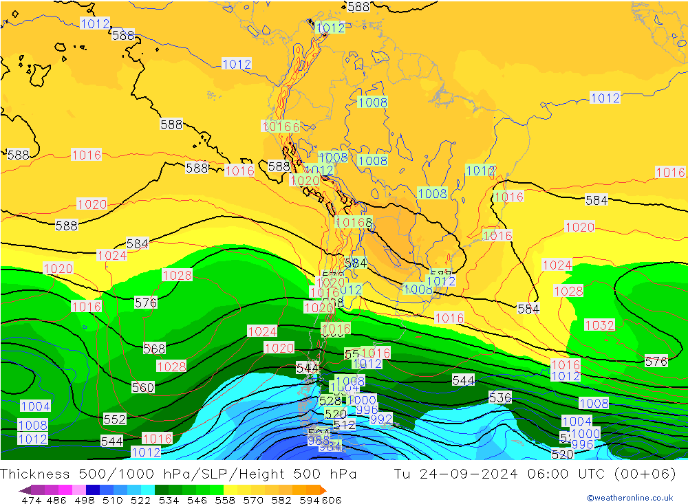 500-1000 hPa Kalınlığı GFS Sa 24.09.2024 06 UTC