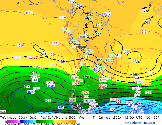 Dikte 500-1000hPa GFS do 26.09.2024 12 UTC