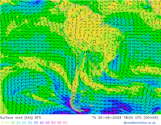 Surface wind GFS Th 26.09.2024 18 UTC