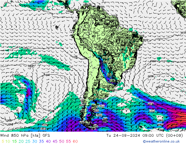 Viento 850 hPa GFS mar 24.09.2024 09 UTC