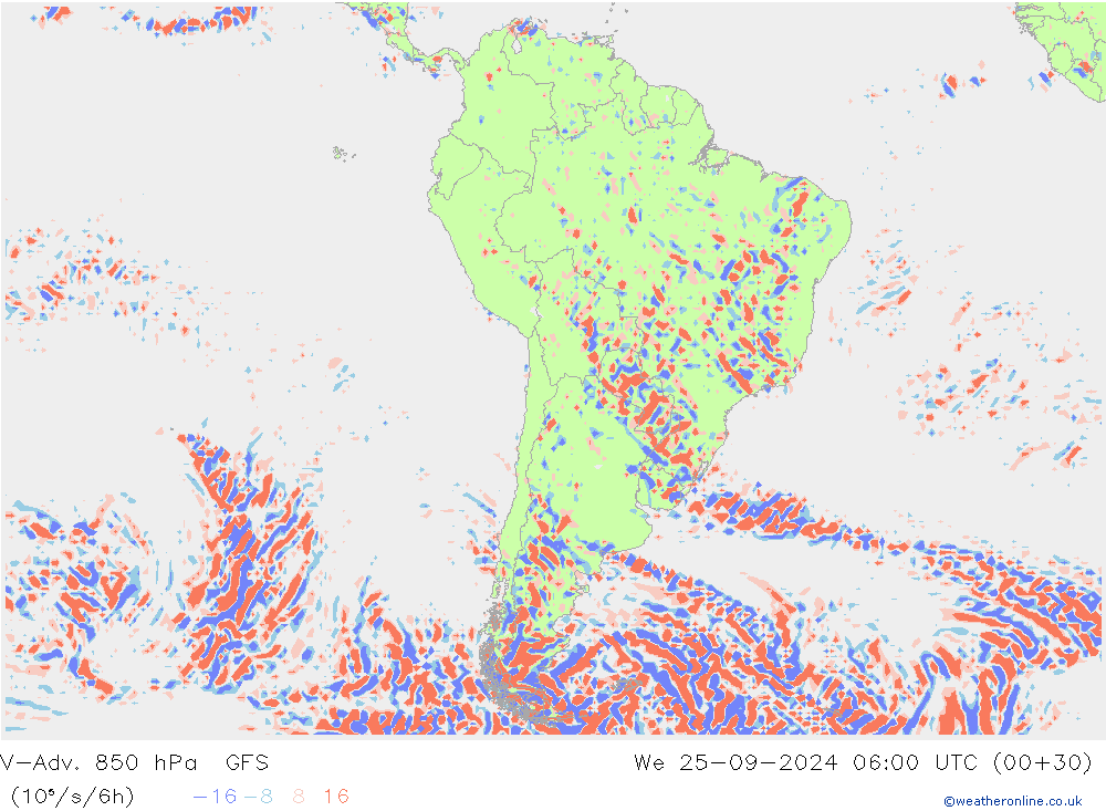 V-Adv. 850 hPa GFS mié 25.09.2024 06 UTC