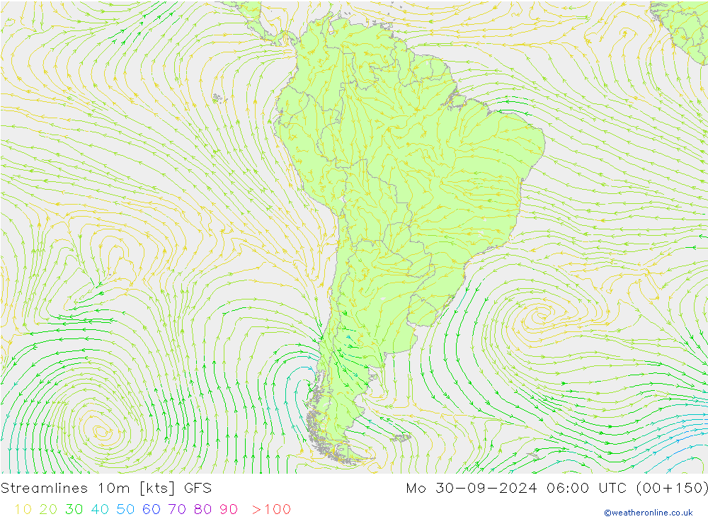 Linha de corrente 10m GFS Seg 30.09.2024 06 UTC