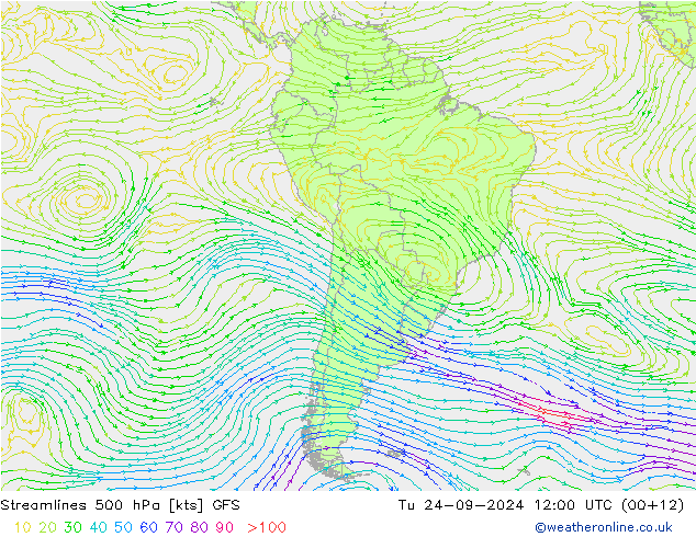 Streamlines 500 hPa GFS Tu 24.09.2024 12 UTC