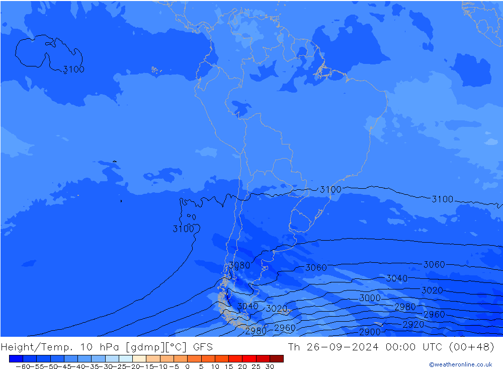 Hoogte/Temp. 10 hPa GFS do 26.09.2024 00 UTC