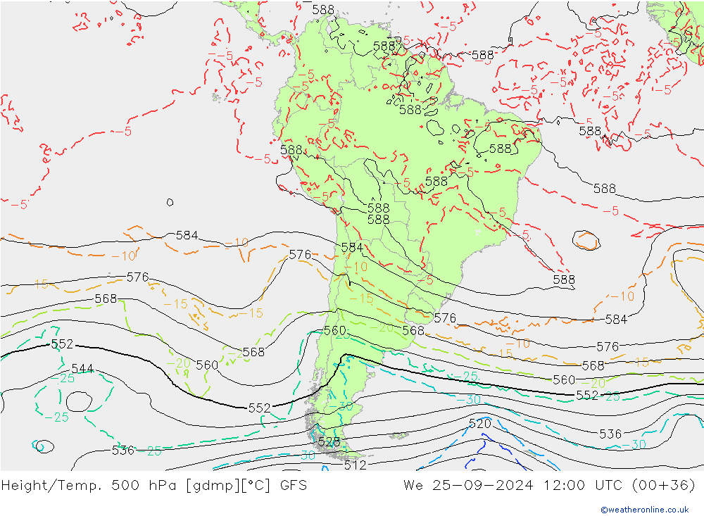 Z500/Rain (+SLP)/Z850 GFS We 25.09.2024 12 UTC